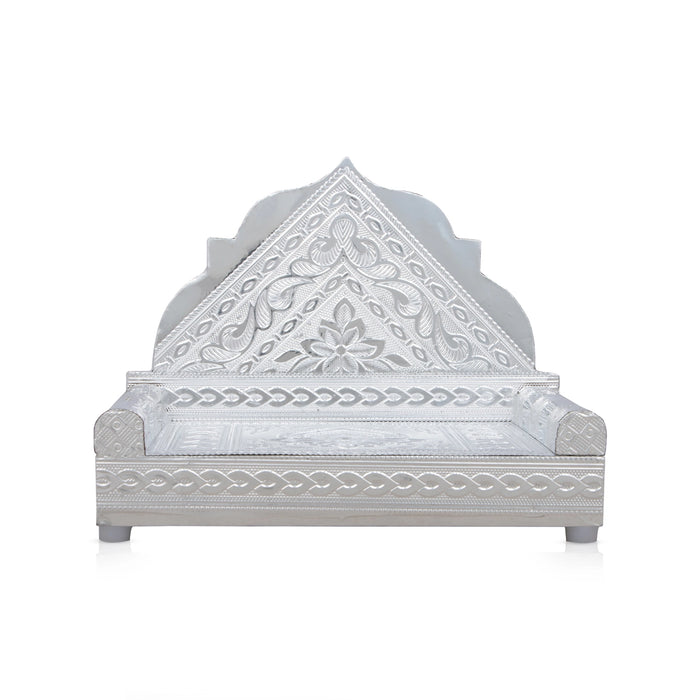 Simhasan - 9 x 10 Inches | Silver Polish Aasan/ Chowki/ Bajot for Pooja Mandir