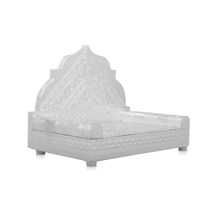 Simhasan - 9 x 10 Inches | Silver Polish Aasan/ Chowki/ Bajot for Pooja Mandir
