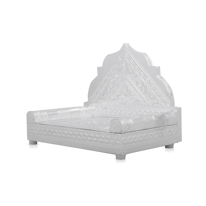 Simhasan - 9 x 10 Inches | Silver Polish Aasan/ Chowki/ Bajot for Pooja Mandir