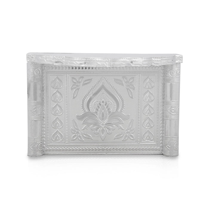 Simhasan - 9 x 10 Inches | Silver Polish Aasan/ Chowki/ Bajot for Pooja Mandir