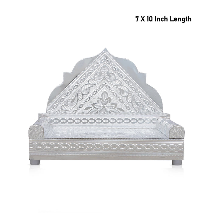 Simhasan - 9 x 10 Inches | Silver Polish Aasan/ Chowki/ Bajot for Pooja Mandir