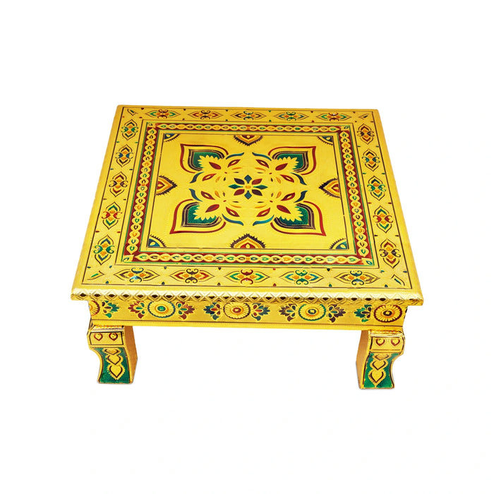 Bajot - 15 x 15 Inches | Meenakari Design Chowki/ Golden Polish Manai Palagai for Pooja