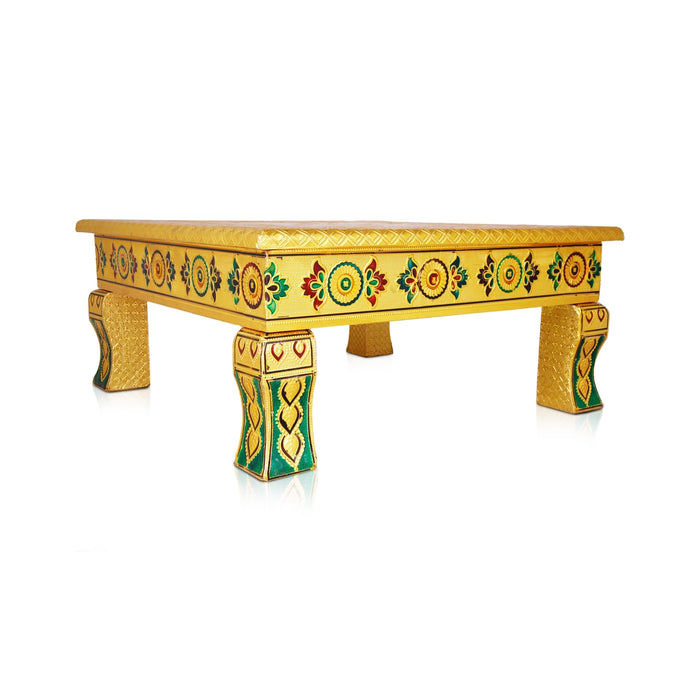 Bajot - 15 x 15 Inches | Meenakari Design Chowki/ Golden Polish Manai Palagai for Pooja