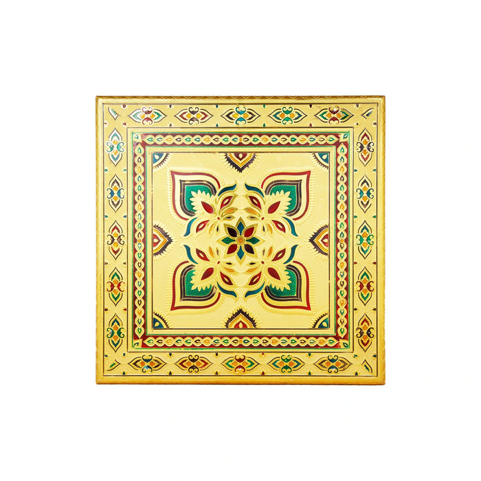Bajot - 15 x 15 Inches | Meenakari Design Chowki/ Golden Polish Manai Palagai for Pooja