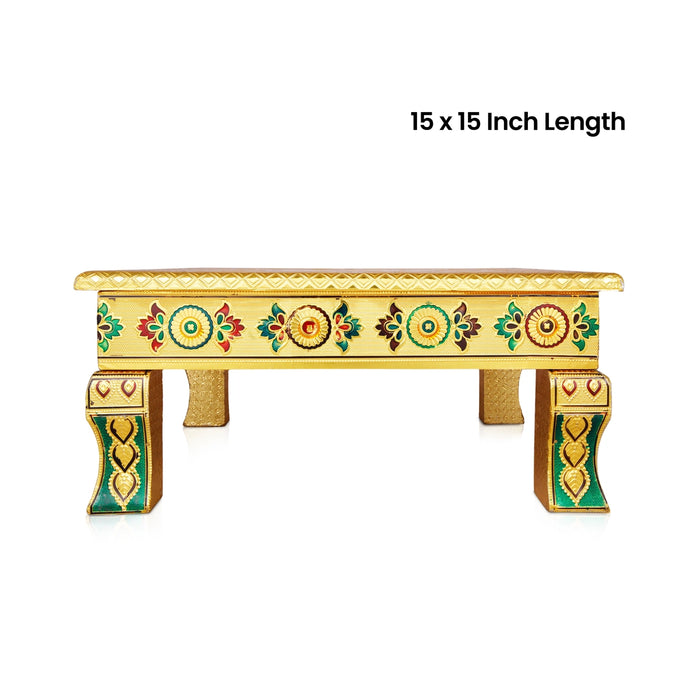 Bajot - 15 x 15 Inches | Meenakari Design Chowki/ Golden Polish Manai Palagai for Pooja