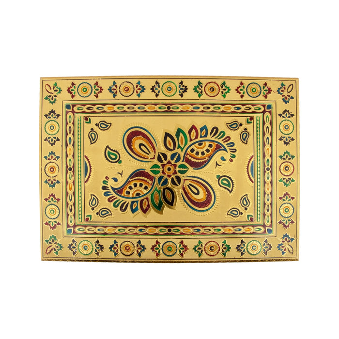 Chowki With Base - 15 x 21 Inches | Gold Polish & Wooden Bajot/ Meenakari Design Manai Palagai for Pooja