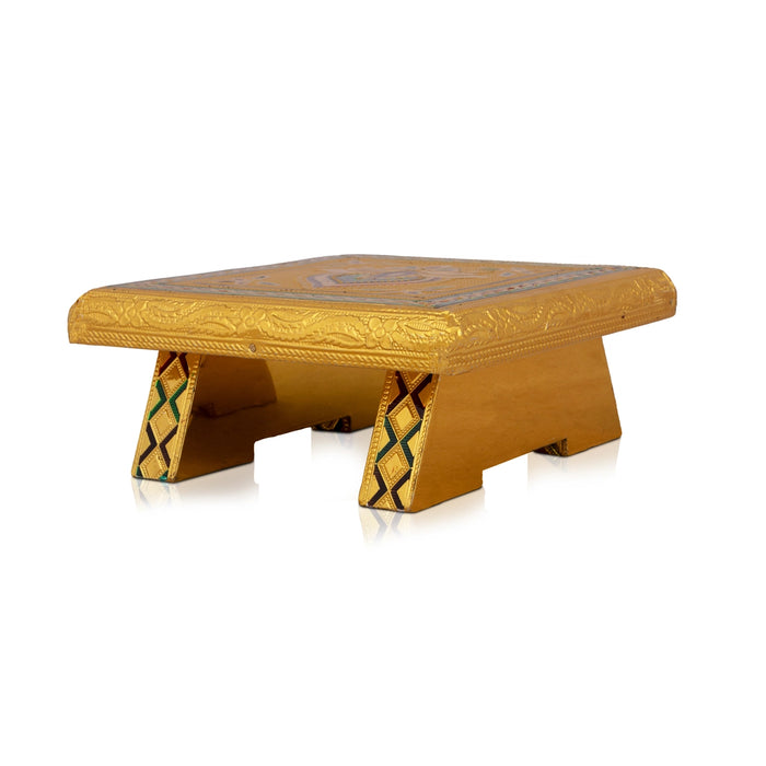 Patla - 6 x 6 Inches | Meenakari Design Chowki/ Golden Polish Manai Palagai/ Wooden Bajot for Pooja