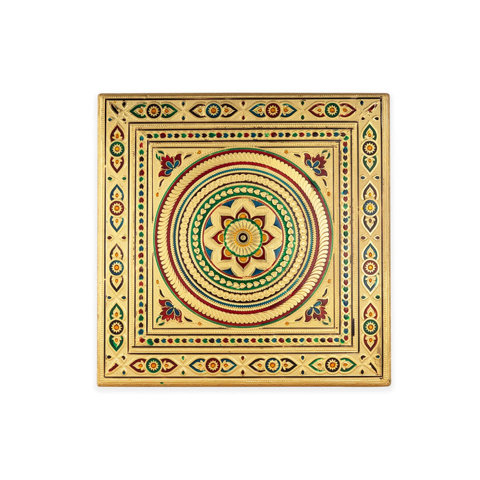 Pooja Chowki - 12 x 12 Inches | Wooden Bajot/ Gold Polish Manai Palagai/ Meenakari Design Patla for Home
