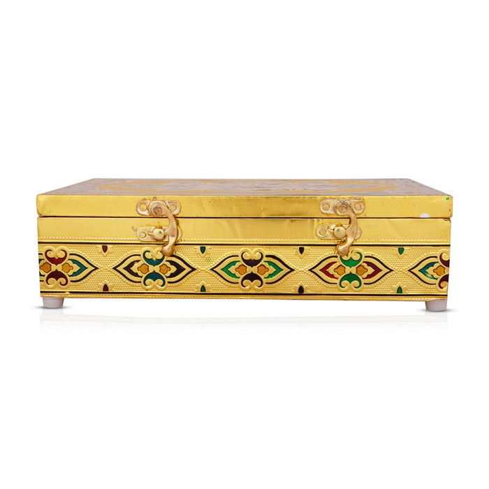 Pooja Box - 7 x 10 Inches | Gold Polish Jewellery Box/ Meenakari Design Storage Box for Home