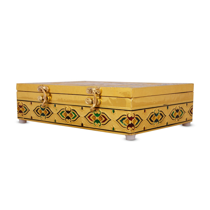 Pooja Box - 7 x 10 Inches | Gold Polish Jewellery Box/ Meenakari Design Storage Box for Home