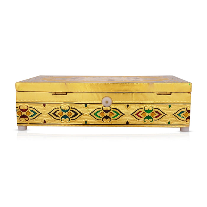 Pooja Box - 7 x 10 Inches | Gold Polish Jewellery Box/ Meenakari Design Storage Box for Home