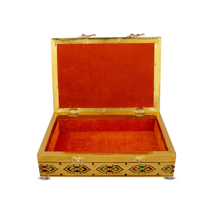 Pooja Box - 7 x 10 Inches | Gold Polish Jewellery Box/ Meenakari Design Storage Box for Home
