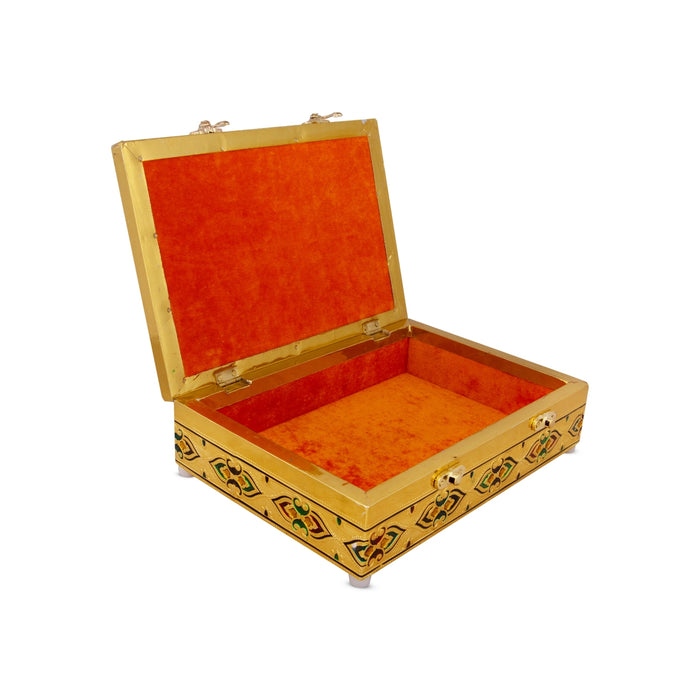 Pooja Box - 7 x 10 Inches | Gold Polish Jewellery Box/ Meenakari Design Storage Box for Home