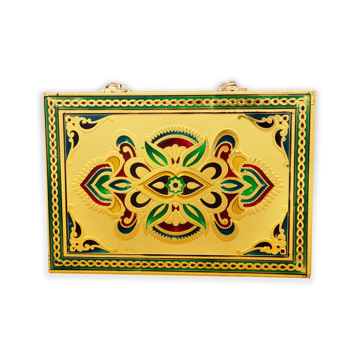 Pooja Box - 7 x 10 Inches | Gold Polish Jewellery Box/ Meenakari Design Storage Box for Home