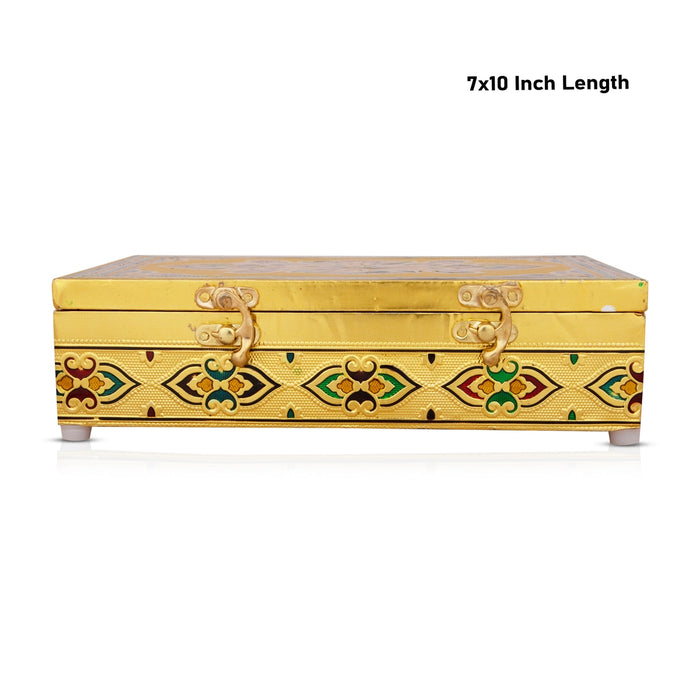 Pooja Box - 7 x 10 Inches | Gold Polish Jewellery Box/ Meenakari Design Storage Box for Home