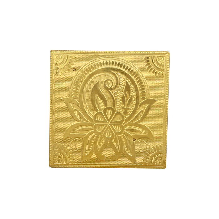 Bajot - 1.75 x 5 x 5 Inches | Wooden Manai/ Gold Polish Meenakari Design Chowki for Pooja