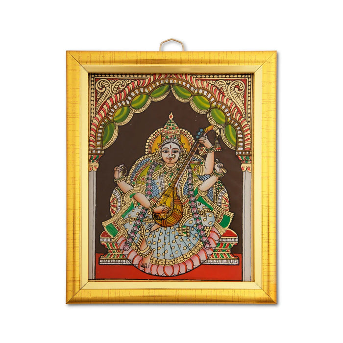 Saraswati Photo Frame - 7 x 6 Inches | Tanjore Glass Painting Picture Frame for Home