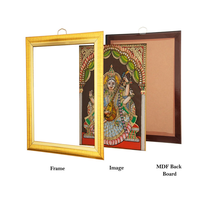 Saraswati Photo Frame - 7 x 6 Inches | Tanjore Glass Painting Picture Frame for Home