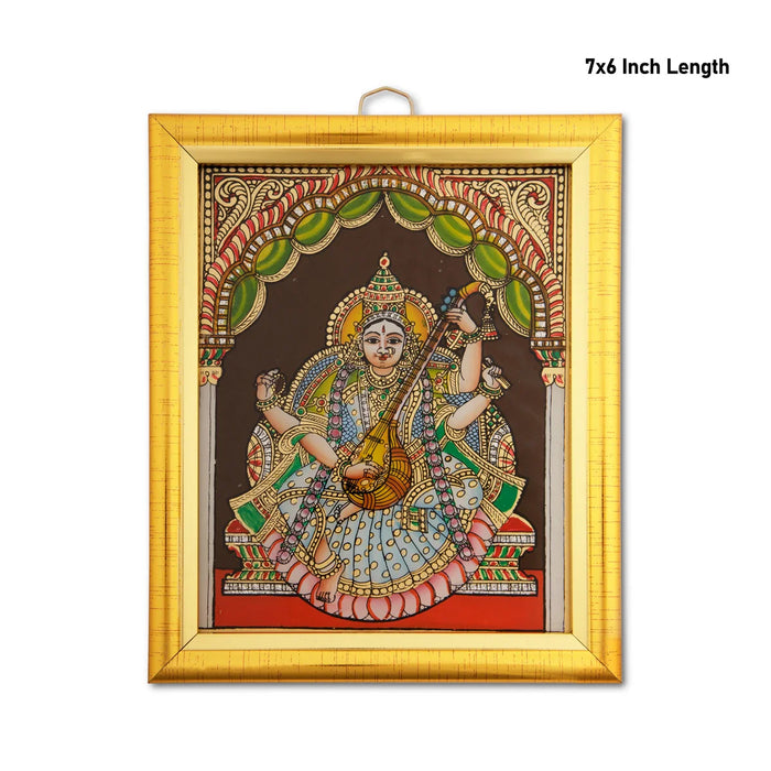 Saraswati Photo Frame - 7 x 6 Inches | Tanjore Glass Painting Picture Frame for Home