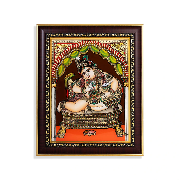 Butter Krishna Photo Frame - 10 x 8 Inches | Tanjore Glass Painting Picture Frame for Home