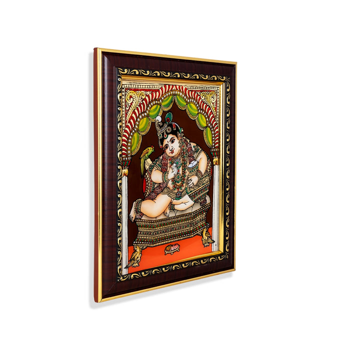 Butter Krishna Photo Frame - 10 x 8 Inches | Tanjore Glass Painting Picture Frame for Home