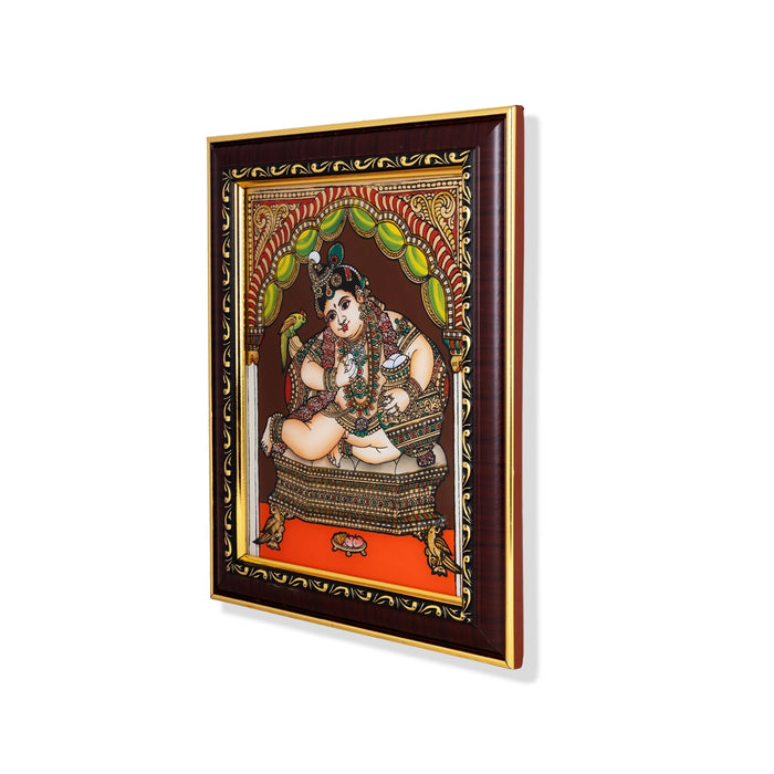 Butter Krishna Photo Frame - 10 x 8 Inches | Tanjore Glass Painting Picture Frame for Home