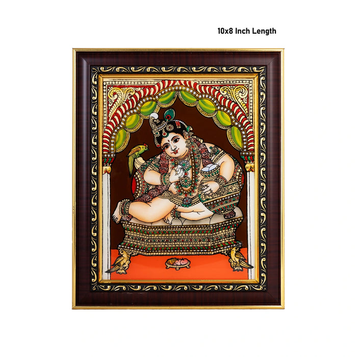 Butter Krishna Photo Frame - 10 x 8 Inches | Tanjore Glass Painting Picture Frame for Home