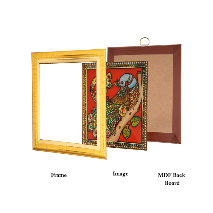 Peacock Photo Frame - 5 x 5 Inches | Tanjore Glass Painting Picture Frame for Home Décor