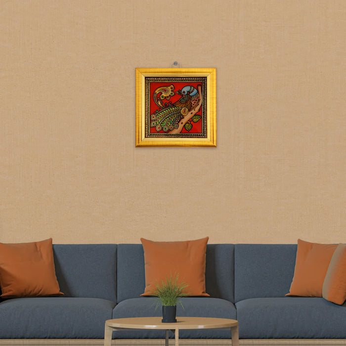 Peacock Photo Frame - 5 x 5 Inches | Tanjore Glass Painting Picture Frame for Home Décor