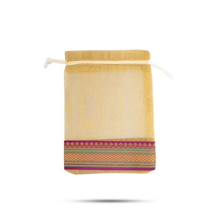 Thamboolam Bag Set - 9 x 6.75 Inches | 5 Pcs/ Jari Design Potli Bag/ Gift Bag/ Tambula Bag for Wedding