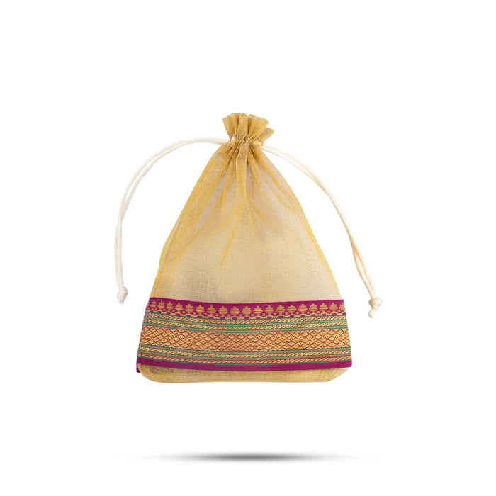 Thamboolam Bag Set - 9 x 6.75 Inches | 5 Pcs/ Jari Design Potli Bag/ Gift Bag/ Tambula Bag for Wedding