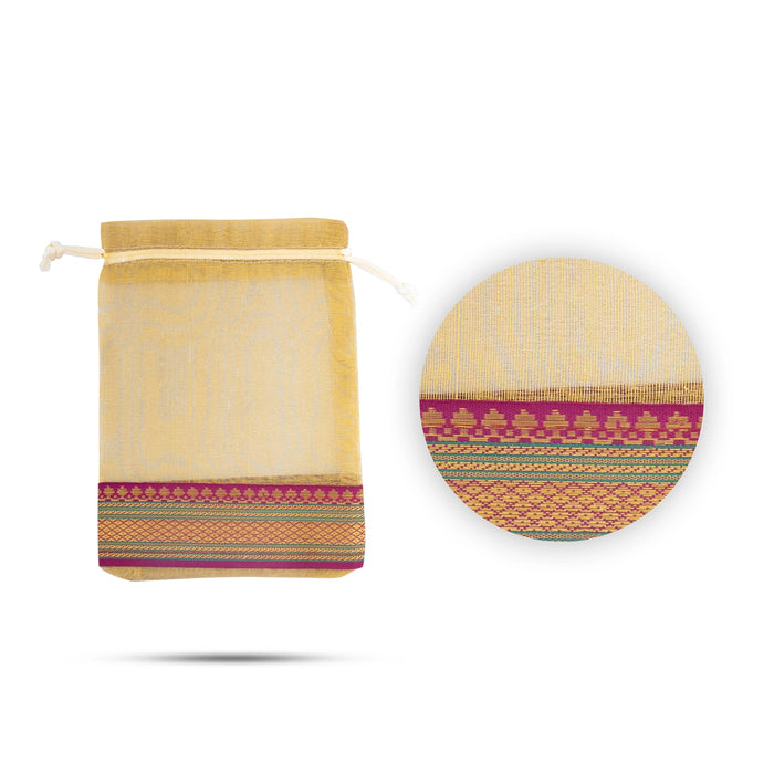 Thamboolam Bag Set - 9 x 6.75 Inches | 5 Pcs/ Jari Design Potli Bag/ Gift Bag/ Tambula Bag for Wedding