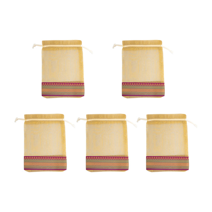 Thamboolam Bag Set - 9 x 6.75 Inches | 5 Pcs/ Jari Design Potli Bag/ Gift Bag/ Tambula Bag for Wedding