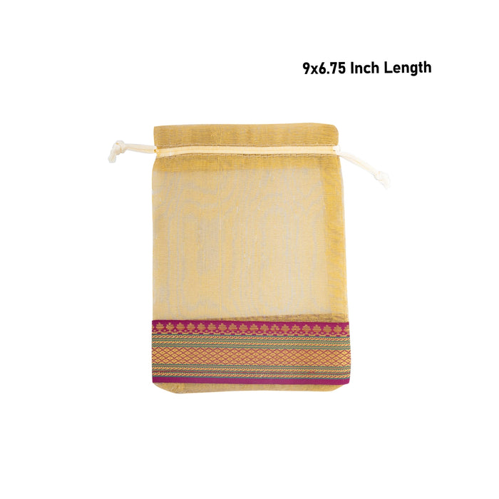 Thamboolam Bag Set - 9 x 6.75 Inches | 5 Pcs/ Jari Design Potli Bag/ Gift Bag/ Tambula Bag for Wedding