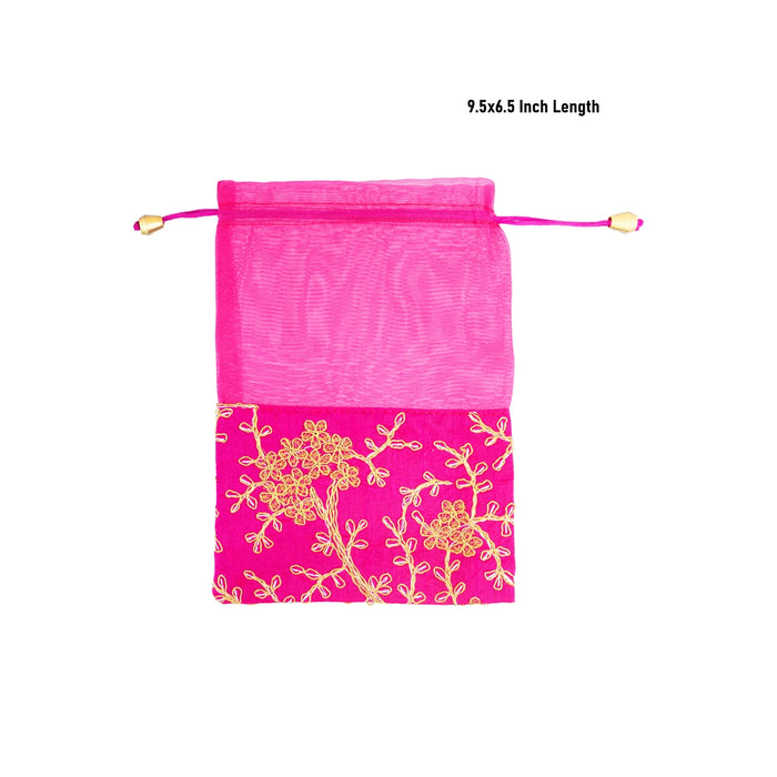 Thambulam Bag Set - 9.5 x 6.5 Inches | 5 Pcs/ Embroidery Potli Bag/ Return Gift Bag for Women/ Assorted Colour