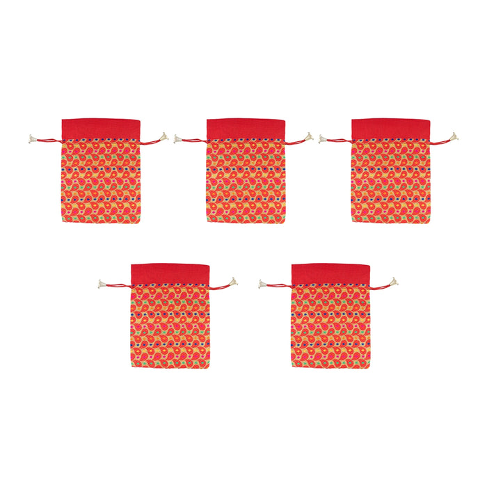 Fancy Thamboolam Bag Set - 9 x 7 Inches | 5 Pcs/ Brocade Potli Bag/ Gift Bag/ Return Gift Bag for functions