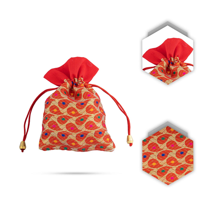 Fancy Thamboolam Bag Set - 7 x 5 Inches | 5 Pcs/ Brocade Potli Bag/ Gift Bag/ Return Gift Bag for functions