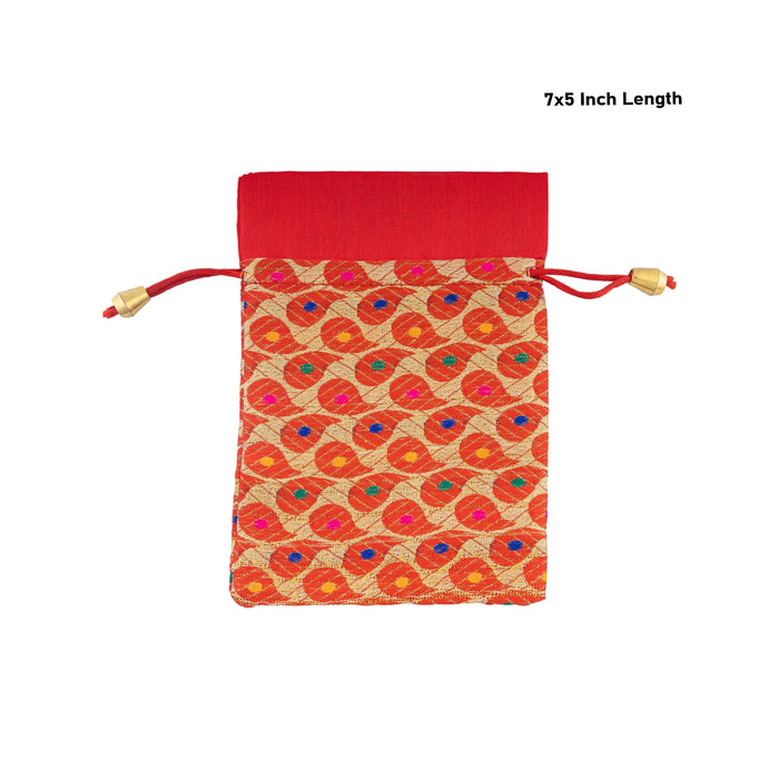 Fancy Thamboolam Bag Set - 7 x 5 Inches | 5 Pcs/ Brocade Potli Bag/ Gift Bag/ Return Gift Bag for functions