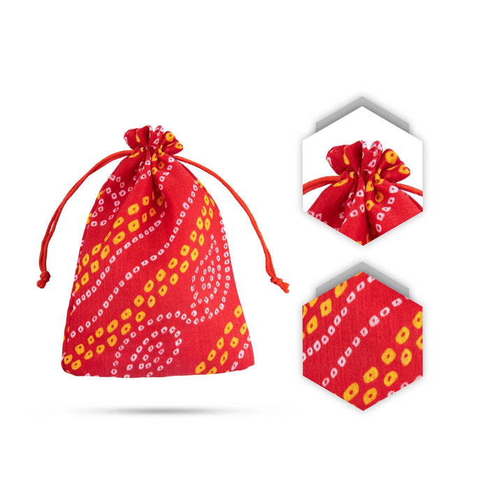 Thamboolam Bag Set - 7 x 5 Inches | 5 Pcs/ Bandhej Potli Bag / Tambula Bag / Fancy Bag for Wedding