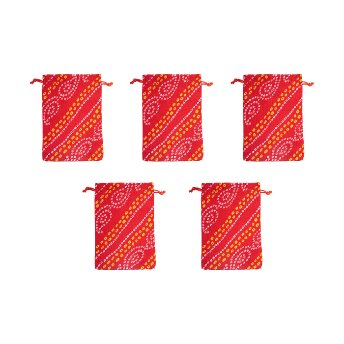 Thamboolam Bag Set - 7 x 5 Inches | 5 Pcs/ Bandhej Potli Bag / Tambula Bag / Fancy Bag for Wedding