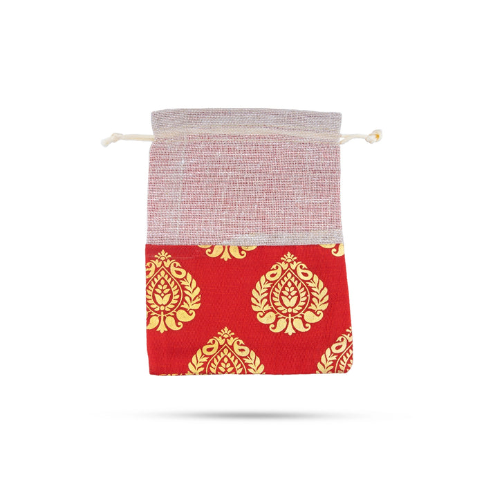 Thamboolam Bag Set - 7 x 5 Inches | 5 Pcs/ Jari With Jute Design Tambula Bag / Potli Bag for Wedding