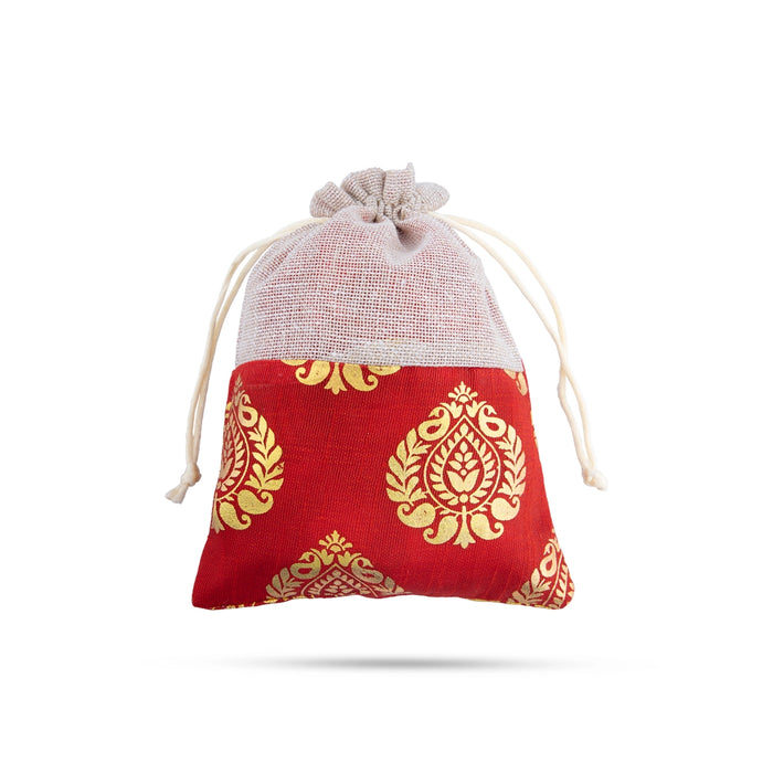 Thamboolam Bag Set - 7 x 5 Inches | 5 Pcs/ Jari With Jute Design Tambula Bag / Potli Bag for Wedding