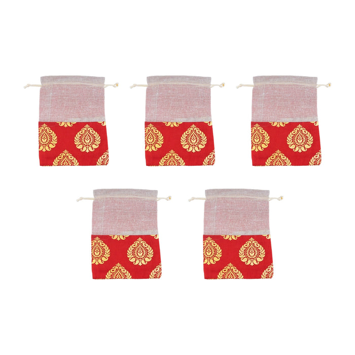 Thamboolam Bag Set - 7 x 5 Inches | 5 Pcs/ Jari With Jute Design Tambula Bag / Potli Bag for Wedding