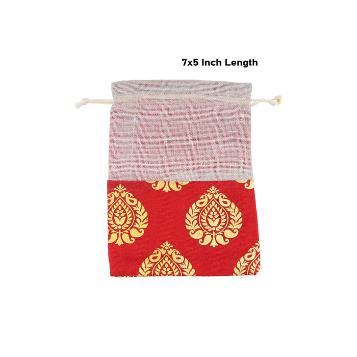 Thamboolam Bag Set - 7 x 5 Inches | 5 Pcs/ Jari With Jute Design Tambula Bag / Potli Bag for Wedding