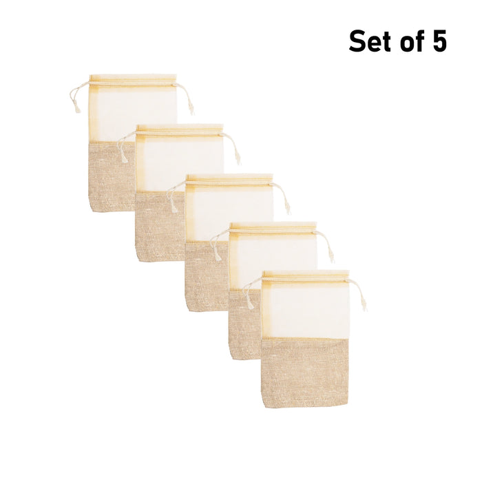 Thamboolam Bag Set - 7 x 5 Inches | 5 Pcs/ Potli Bag/ Jute Bag/ Tambula Bag for Wedding Return Gifts