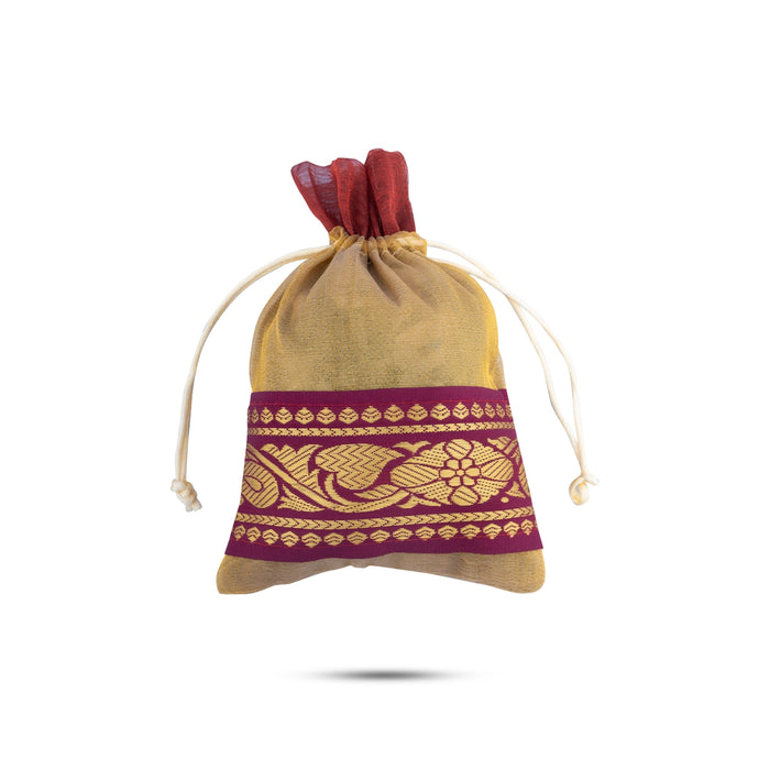 Thamboolam Bag Set - 7.5 x 5 Inches | 5 Pcs/ Jari Border Design Fancy Bag / Potli Bag/ Tambula Bag for Wedding