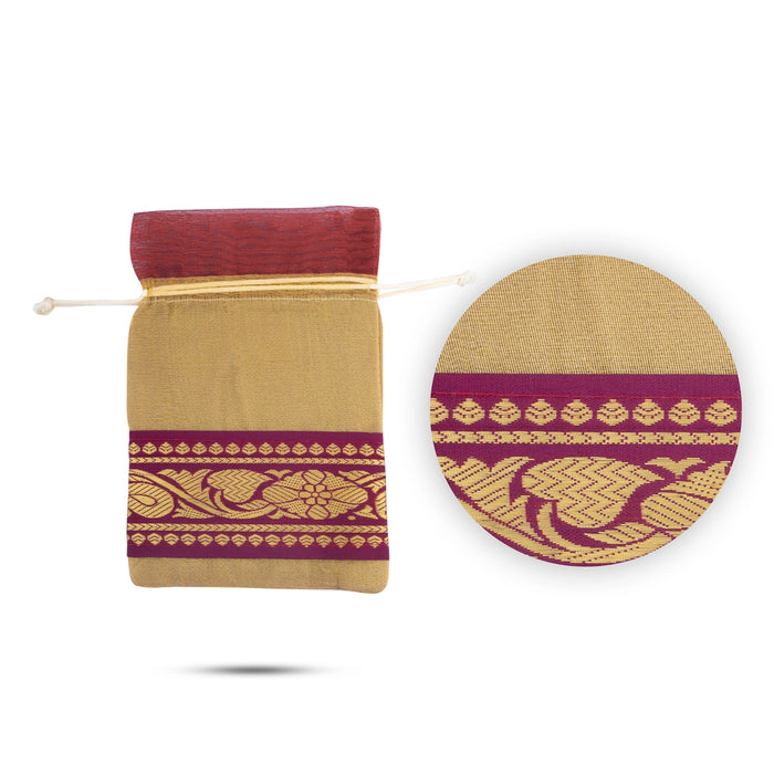 Thamboolam Bag Set - 7.5 x 5 Inches | 5 Pcs/ Jari Border Design Fancy Bag / Potli Bag/ Tambula Bag for Wedding