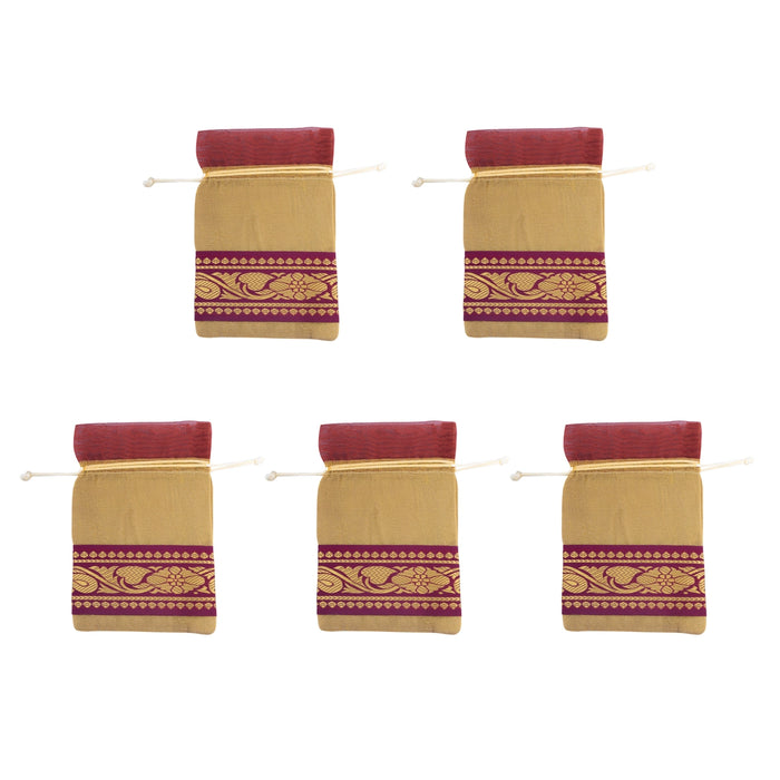 Thamboolam Bag Set - 7.5 x 5 Inches | 5 Pcs/ Jari Border Design Fancy Bag / Potli Bag/ Tambula Bag for Wedding