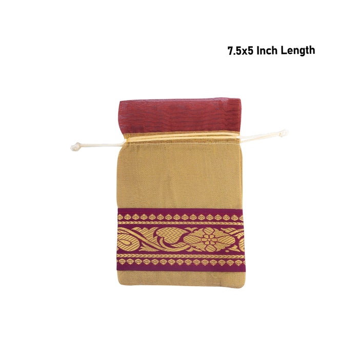 Thamboolam Bag Set - 7.5 x 5 Inches | 5 Pcs/ Jari Border Design Fancy Bag / Potli Bag/ Tambula Bag for Wedding