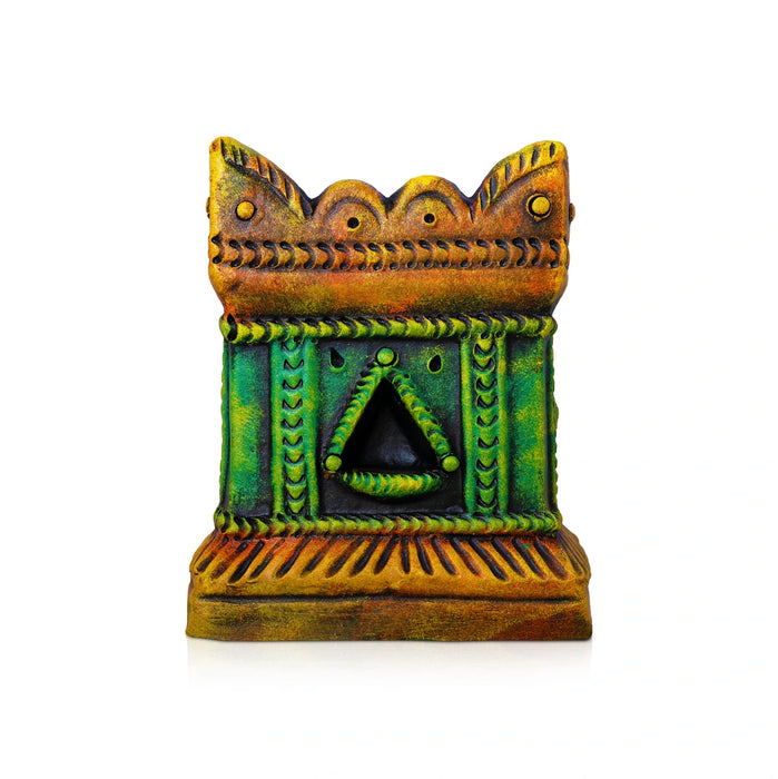 Thulasi Vrindavan - 10 x 7.5 Inches | Terracotta Colour Tulsi Maadam/ Holu Basil Plant For Pooja